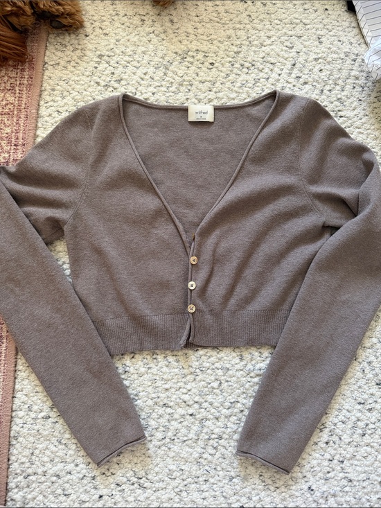 Wilfred Sweaters - Wilfred Taupe Cropped V-Neck Button Cardigan